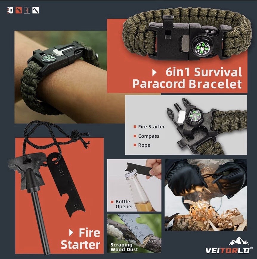 Veitorld Survival Gear and Equipment 12 in 1 Survival Kit In Hard Case W/bag