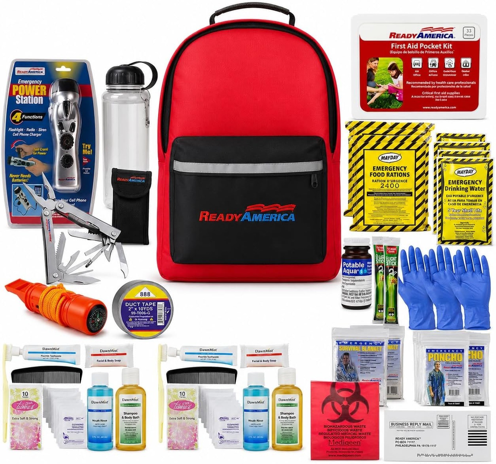 72 Hour Emergency Kit for 2 People Backpack First Aid Food Water Power Station
