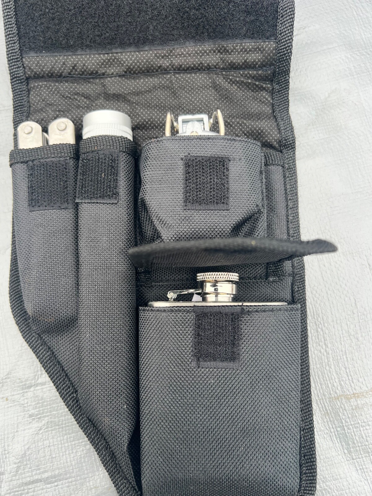 Survival Kit Gear Multi Tool Flashlight Compass Flask Sheath Camping Hunting