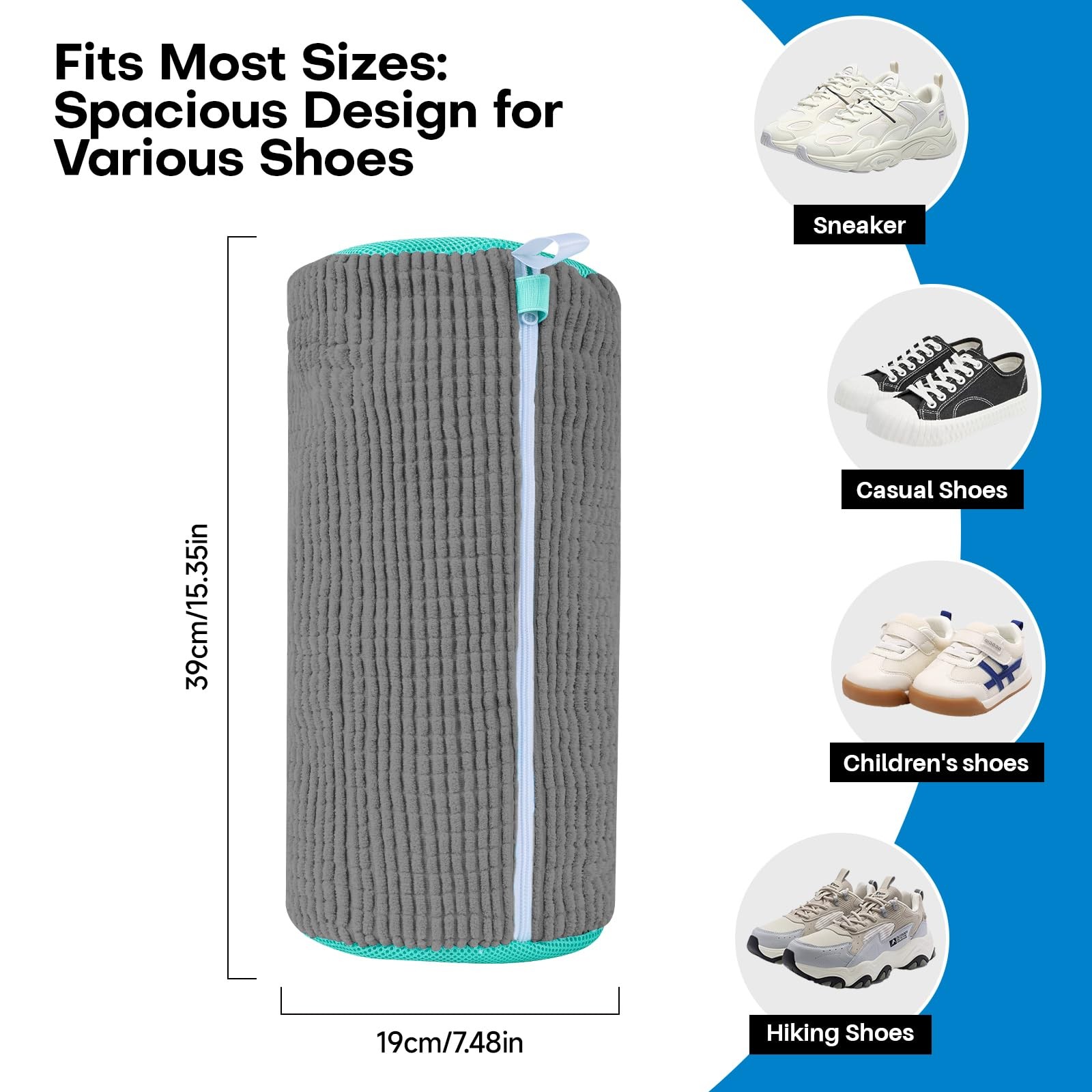 Shoe Washing Machine Bag: Laundry Bag for 15″L x 7″W x 7″H, Gray 2pcs