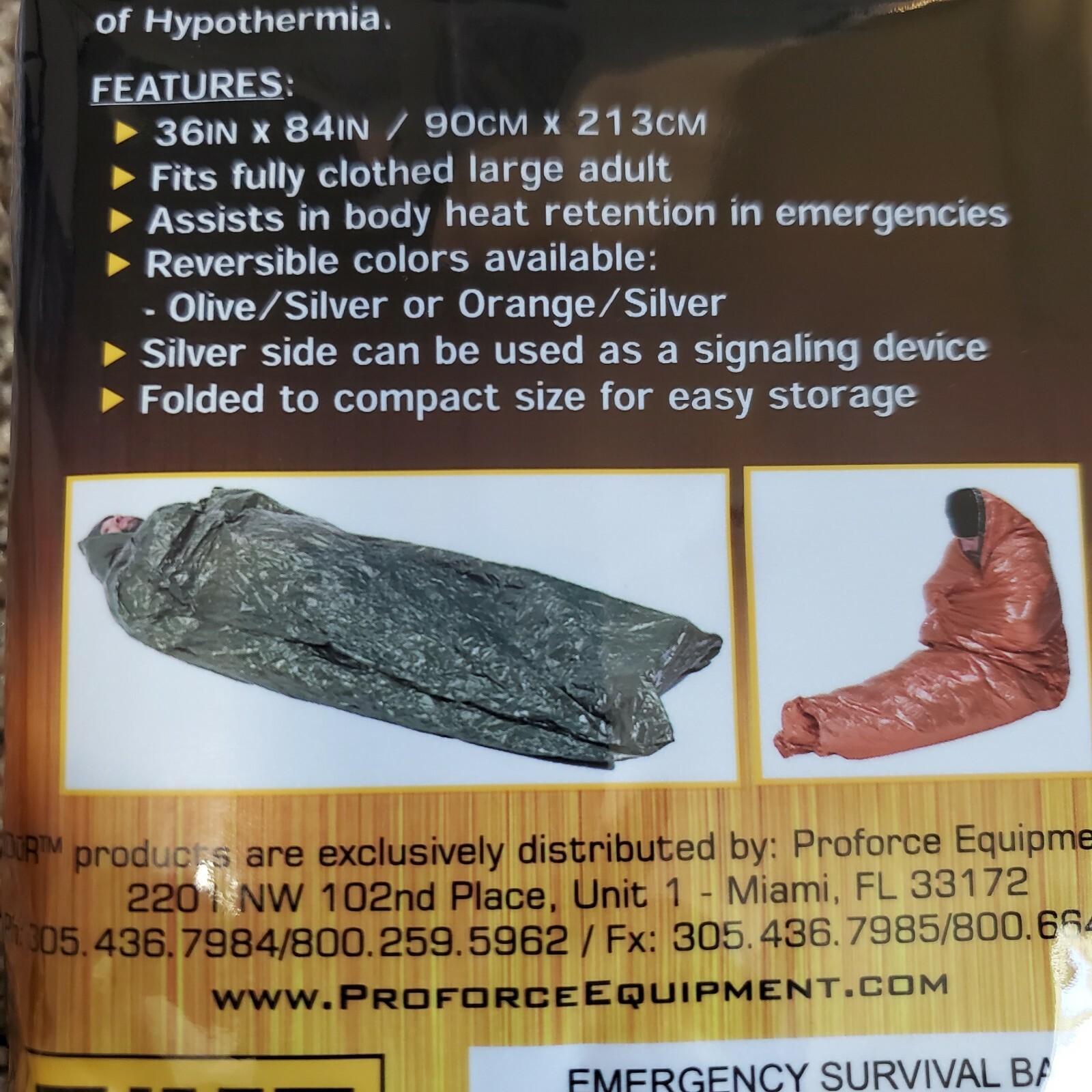 NDUR EMERGENCY SURVIVAL BAG OLIVE/SILVER, 36 ” x 84″ Strong Material New