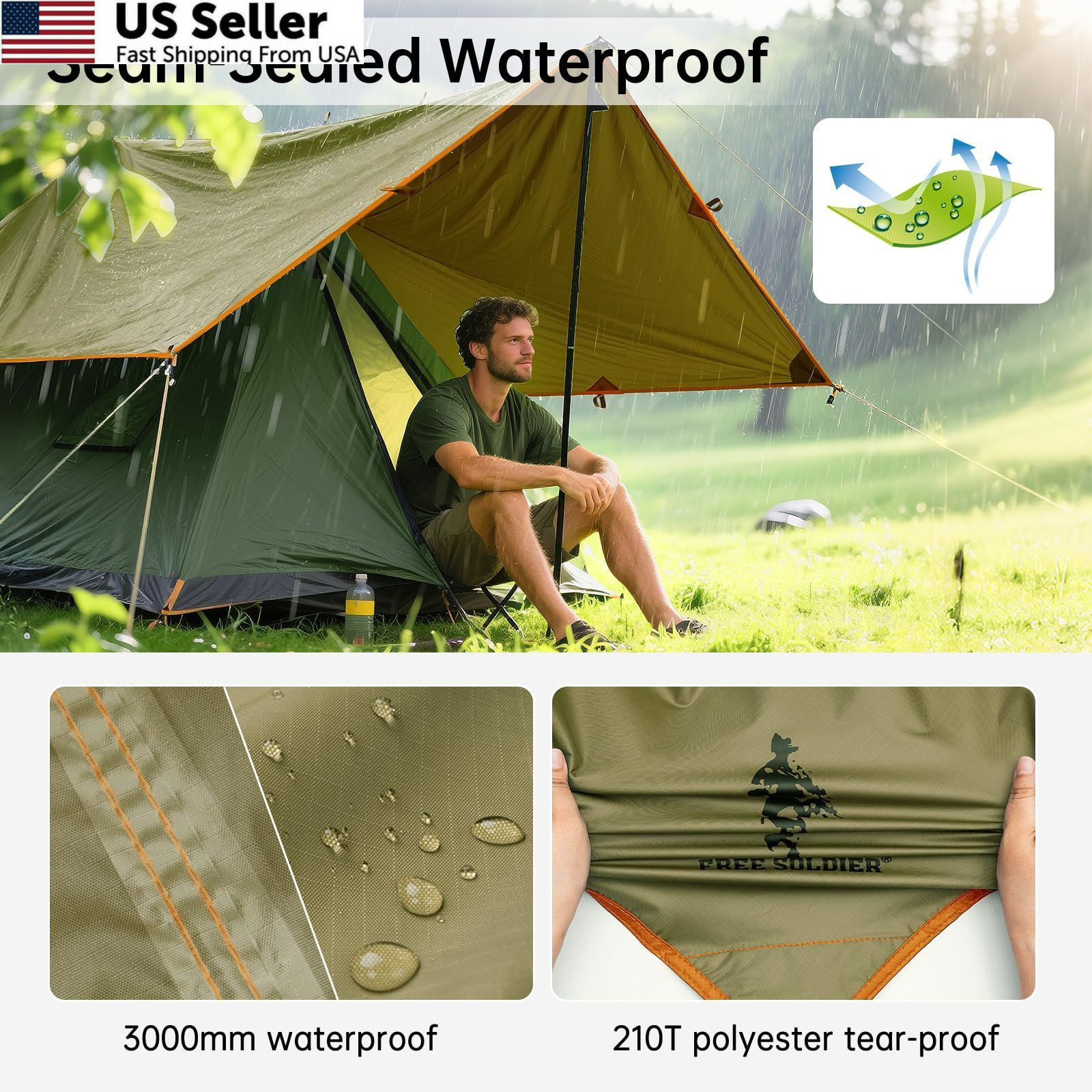 FREE SOLDIER Waterproof Portable Tarp 10×10.5ft, Brown 10×10.5ft