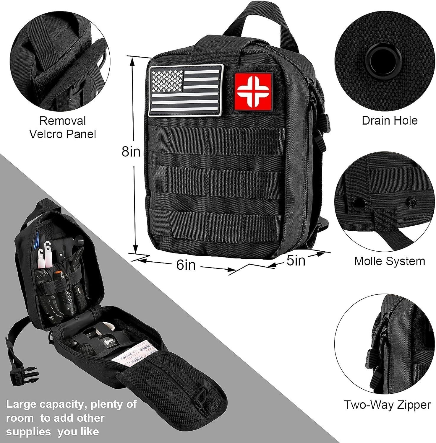 Survival Kit and First Aid Kit 142 Pcs Equipment w/ Molle Pouch Camping Outdoor