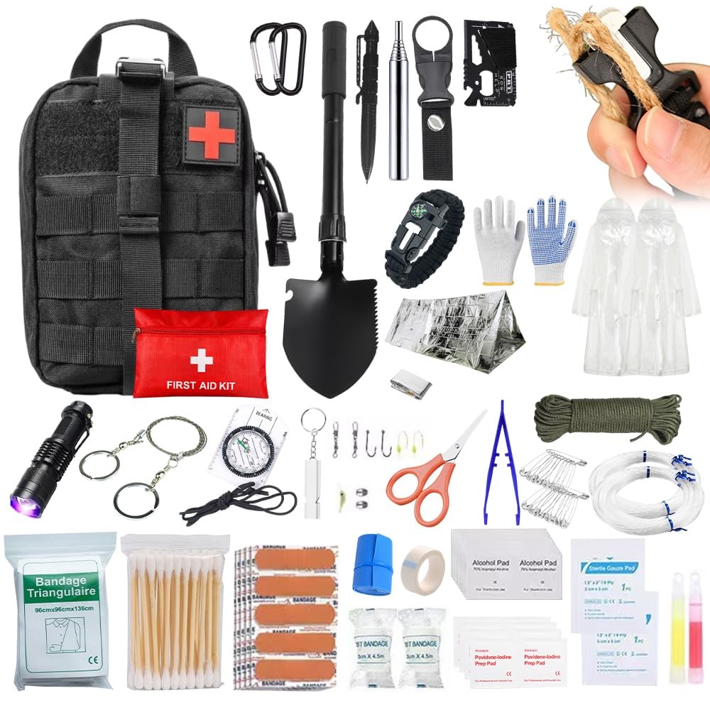 First Aid Kit, Survival Kit with Survival Tool, Emergency Backpack Filled…