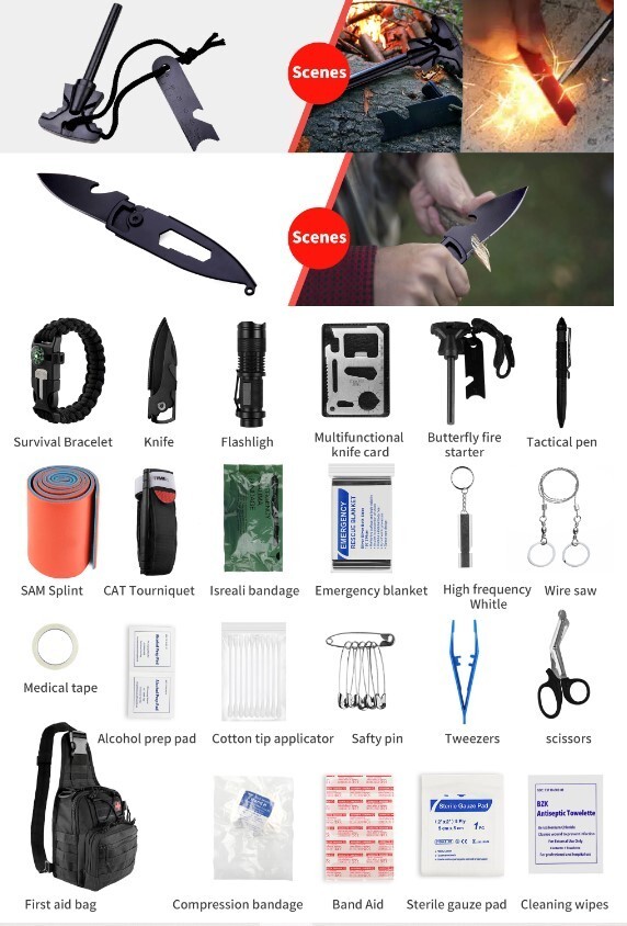 Survival Knife/Survival Bag w IFAK/Water Purification System/Multitool/MUCH MORE