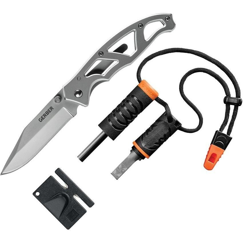 $35 Gerber Survival Kit: Pocket Knife, Fire Starter/Whistle, Sharpener 31-004134