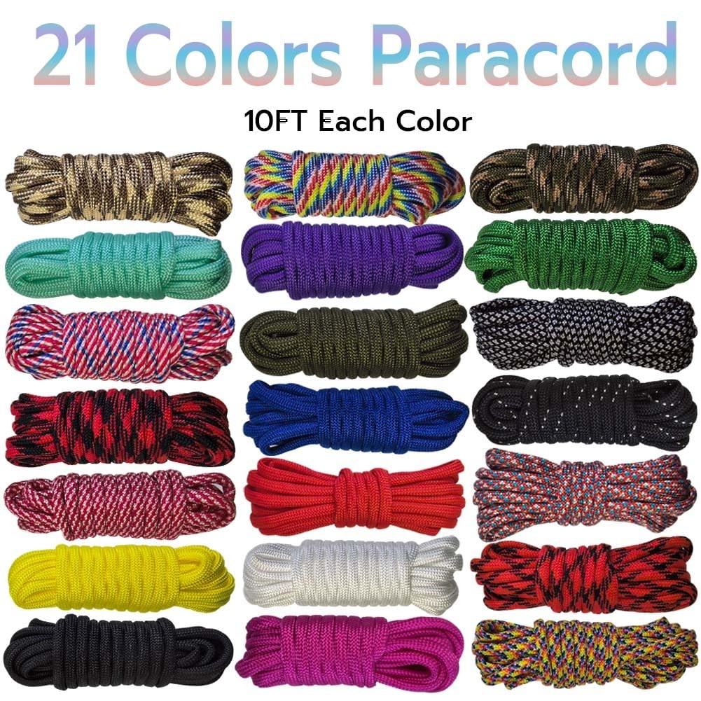 21 Colors Paracord (10FT Each Color), 550lb Parachute Cord Combo 10ft, Mixed