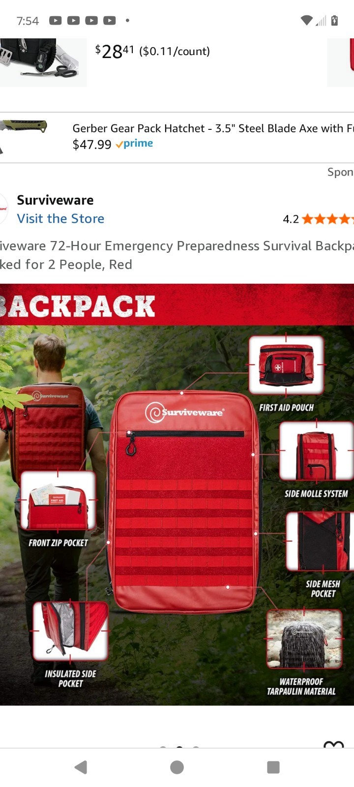 Surviveware 72-Hour Emergency Preparedness Survival Backpack, Stocked For 2