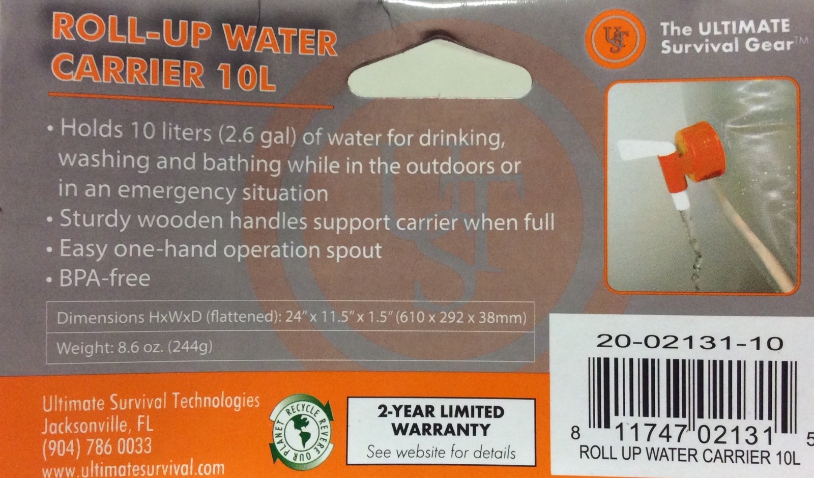 Roll up Water carrier 10 liter emergency tactical gear scuba equip backpack UST