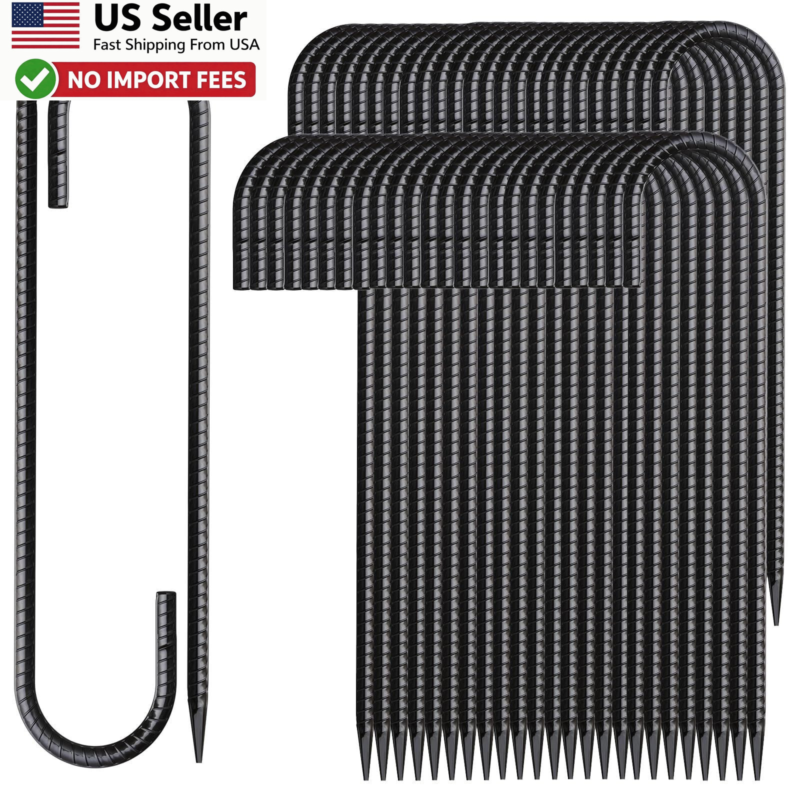 50 Pack 12 Inch J Hook Rebar Stakes Heavy Duty Galvanized Fence Anchors FROM USA