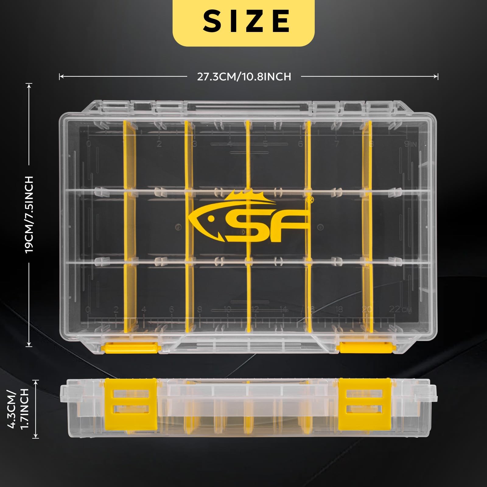 SF Tackle Box 3600 Plastic Trays Fishing 10.8 inches, Yellow