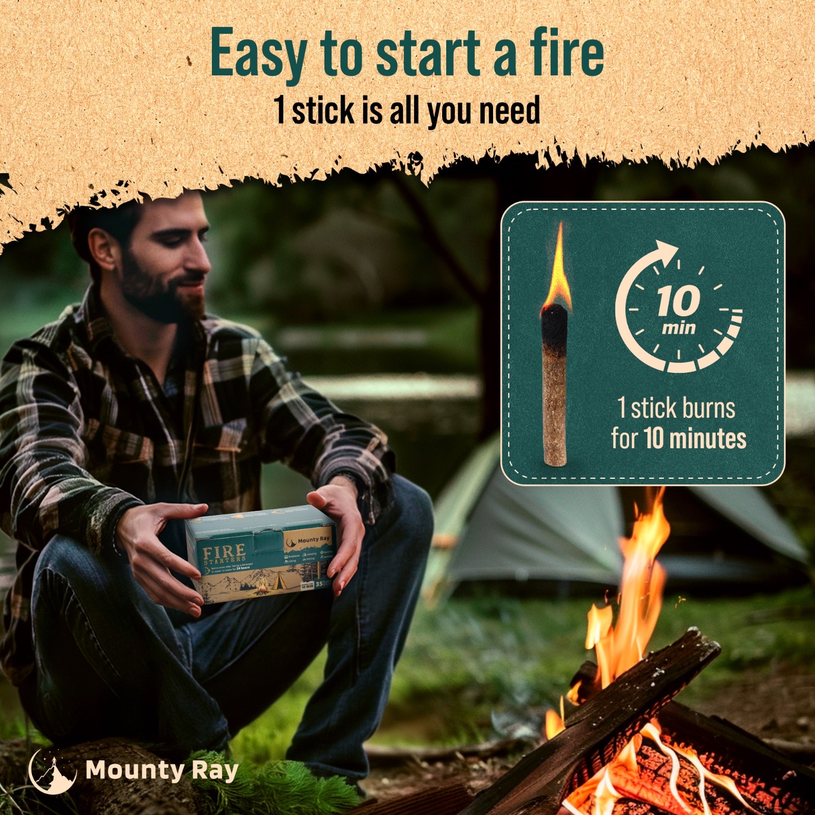 Portable Campfire 35 pcs up to 10 Min Burn Each Emergency Fire Starters