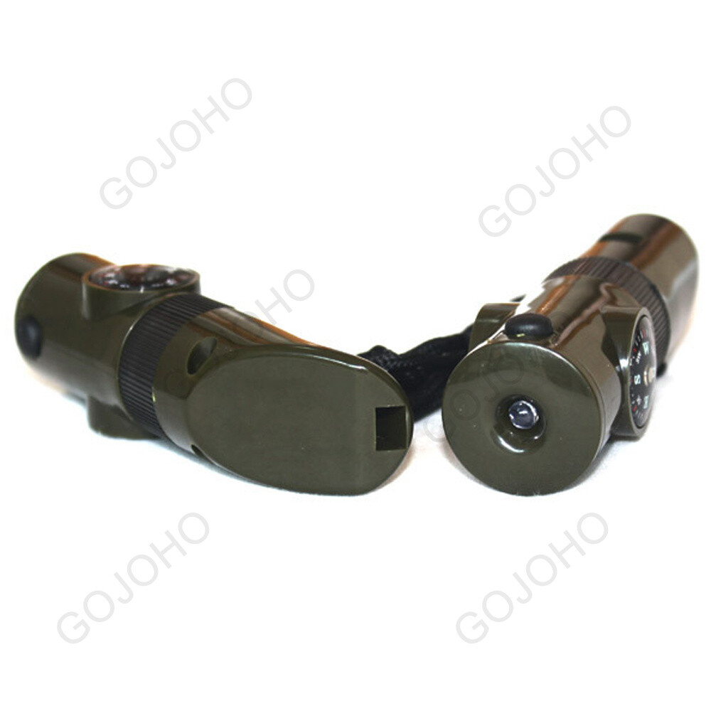 7 in 1 Military Emergency Survival Whistle Kit Compass Thermomet Tools LED Light