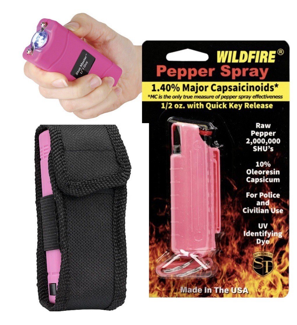 MINI Rechargeable Flashlight Stun Gun Pepper Spray Combo Women Self Defense