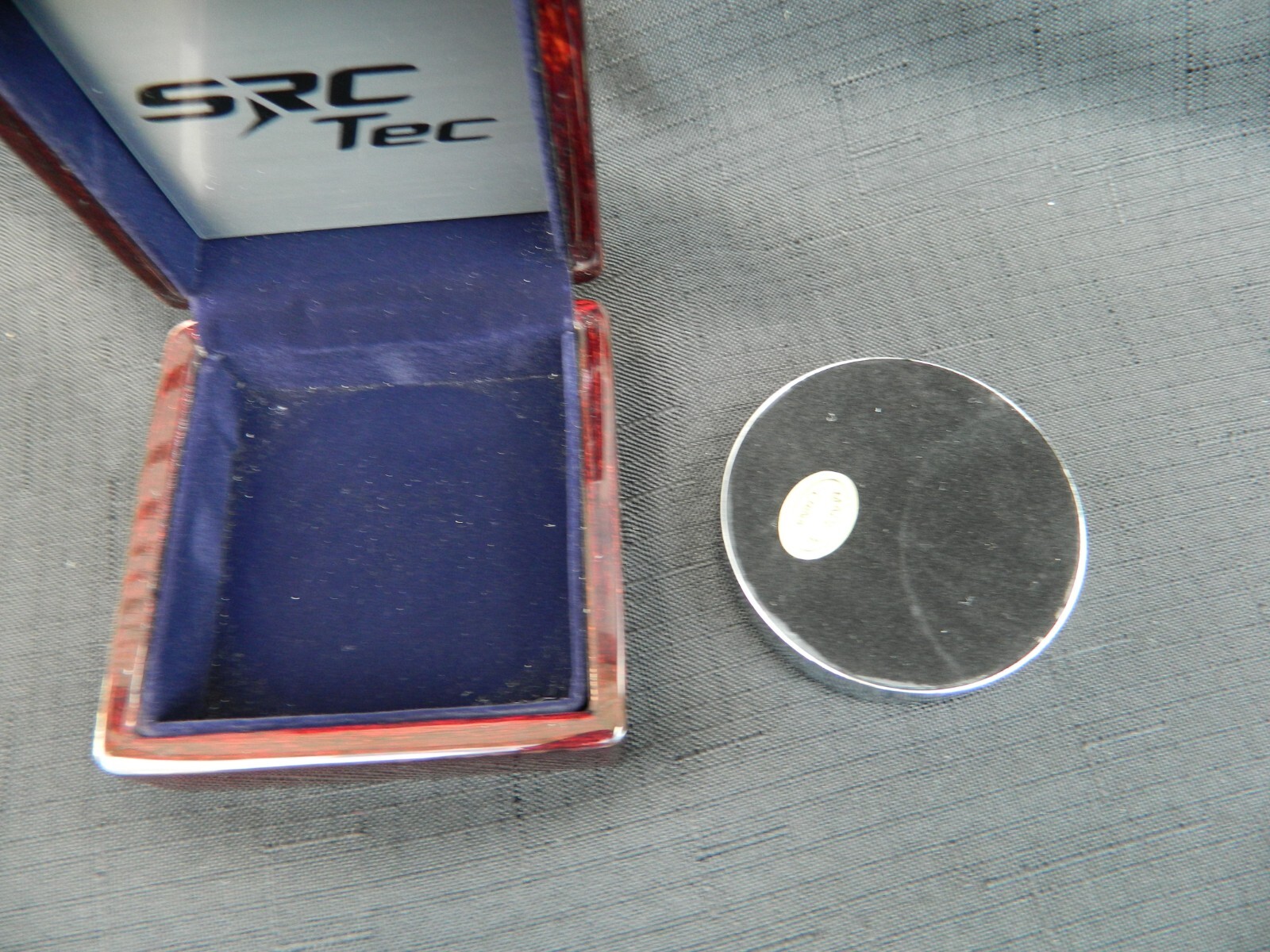 Vintage Chrome Compass w/ hinged Lacquered Wooden Box Advertising SRCTec 3″x3″