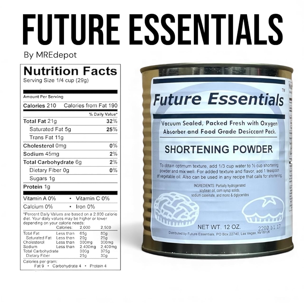 Future Essentials Canned Shortening Powder for baking and cooking | 6 CANS
