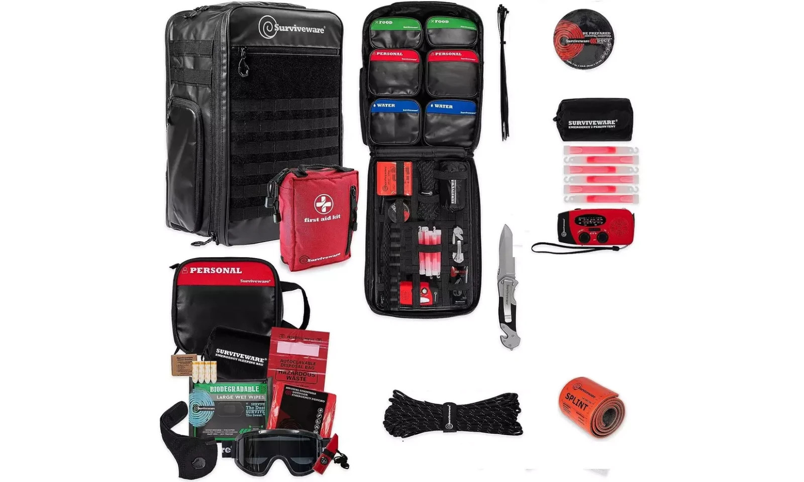 Surviveware 72-Hour Emergency Preparedness Survival Backpack, Stocked For 2