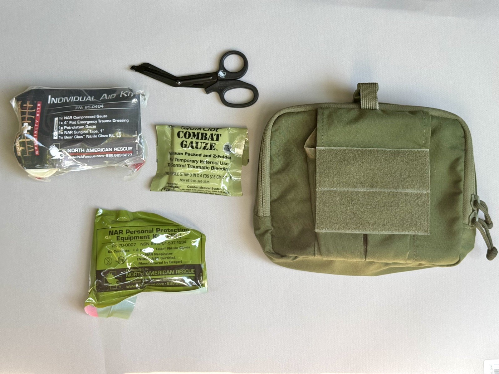 North American Rescue NAR-4 Chest Pouch Kit OD Green + NAR 6.25 Responder Shears