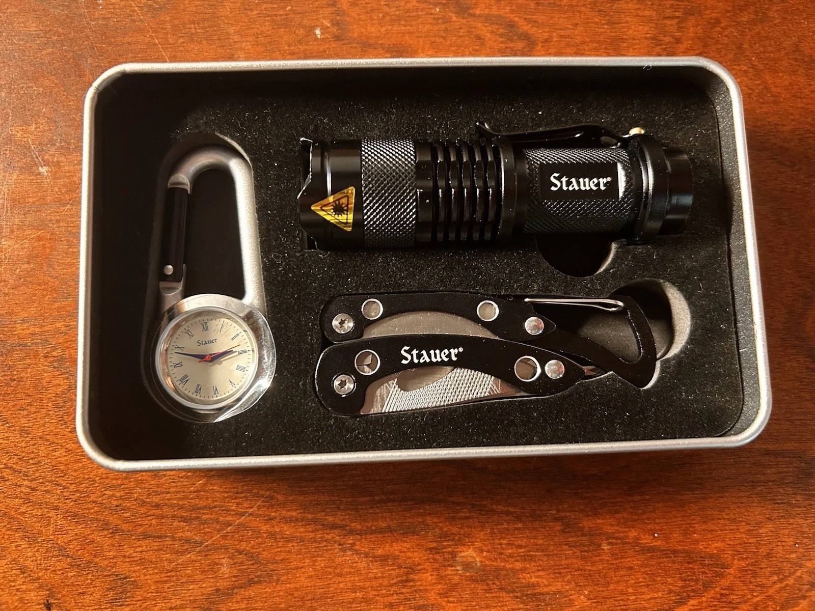 Stauer 3-Piece Survival Kit Gift Set Never Used Watch, Flashlight, Multitool.