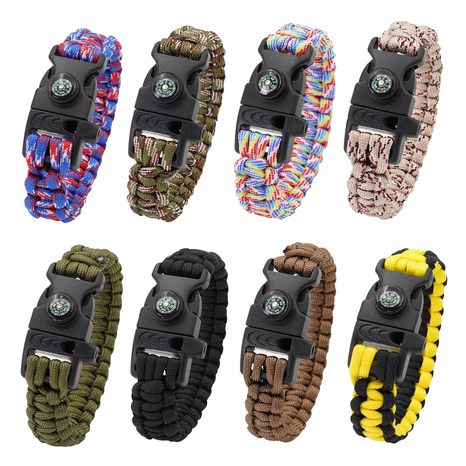 8 Pack Emergency Survival Bracelet with Whistle and Compass,Survival Kit,Wild…