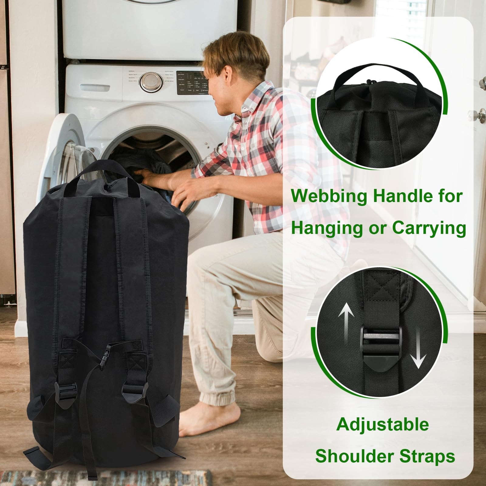 Extra Large Laundry Backpack with Padded Shoulder X-Large, Black