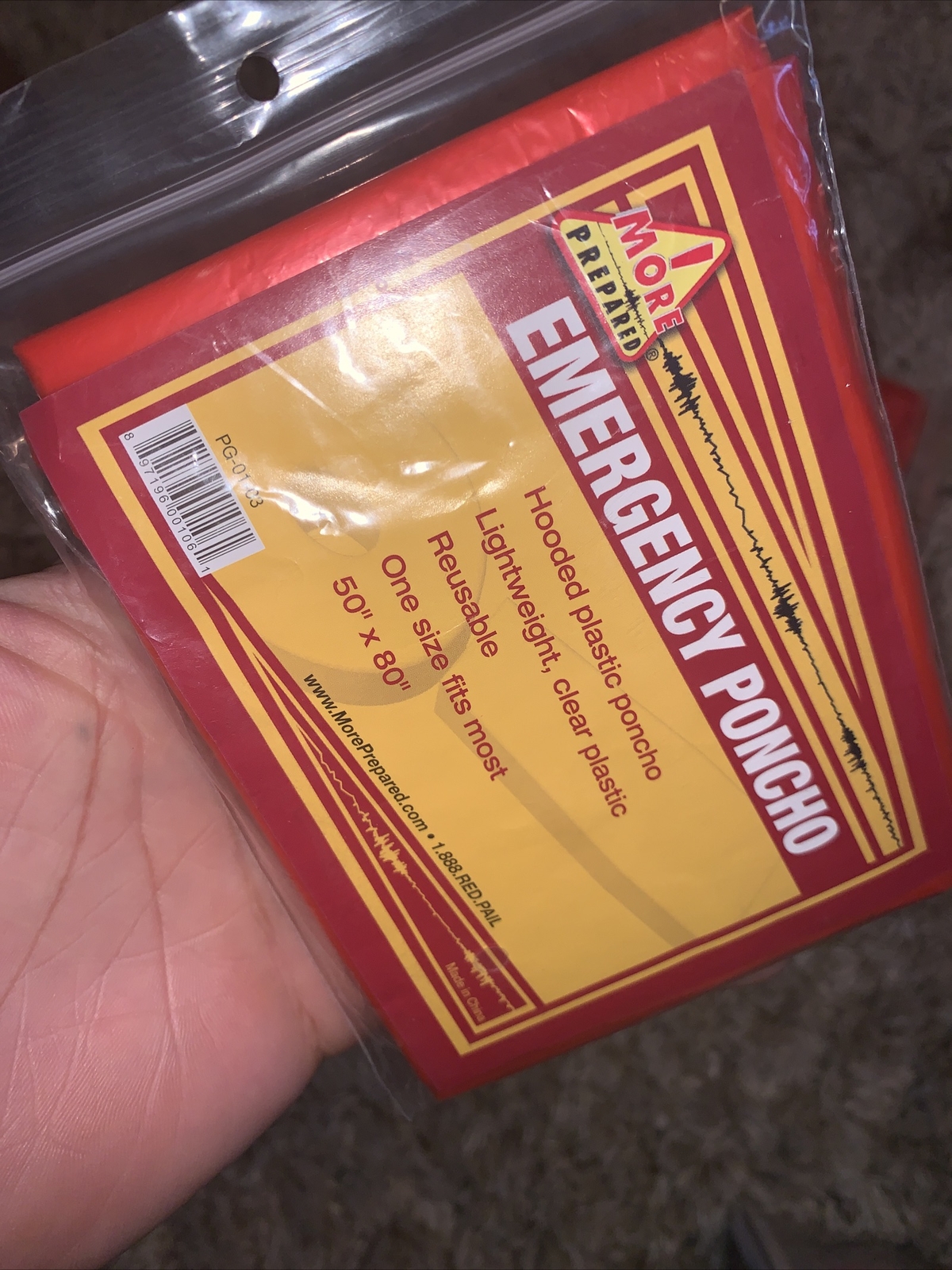 Lot of 5 Emergency Poncho, 50″X 80″ Lightweight, Reusable – Red color