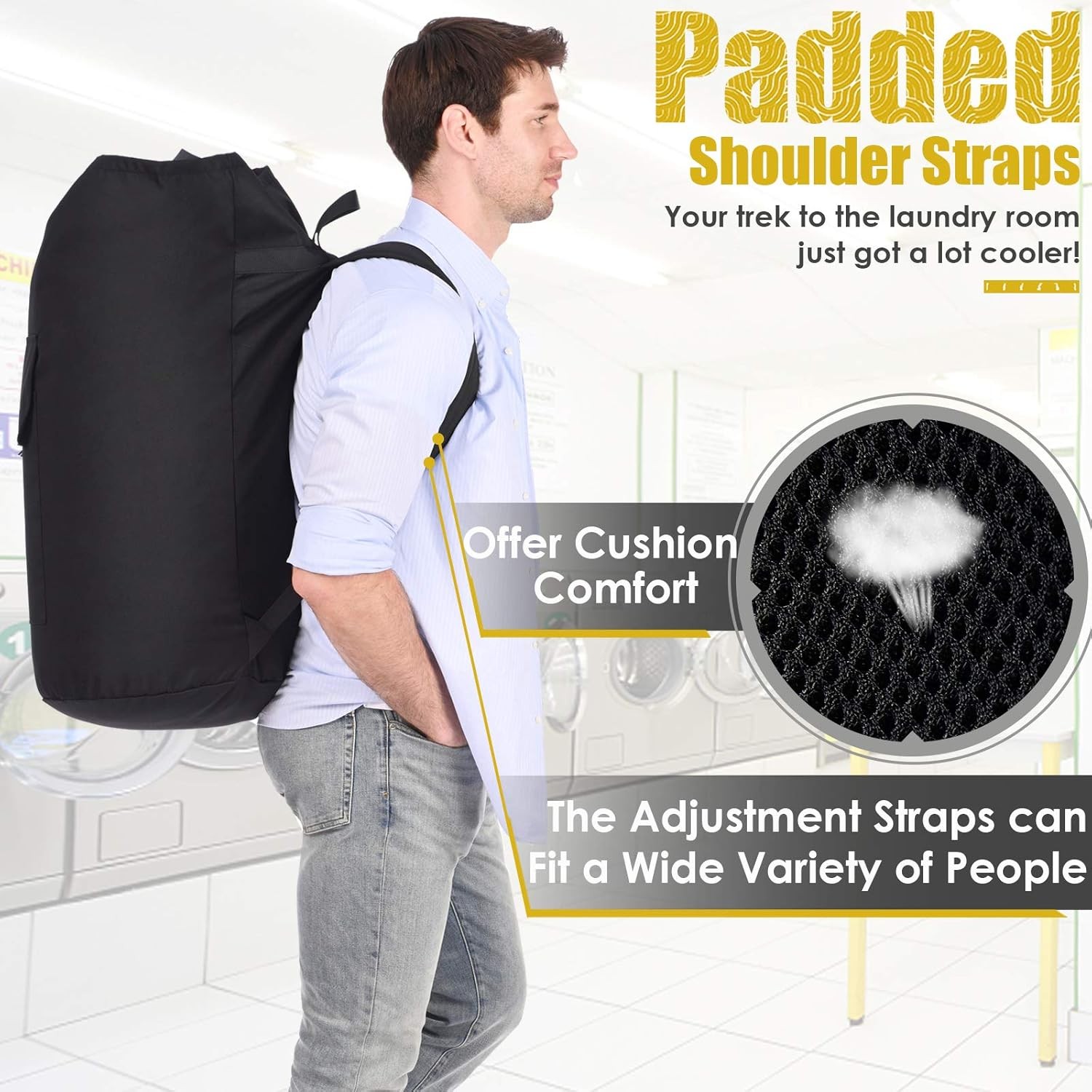 Backpack Laundry Bag, 115L Heavy Duty 15″ x 40″, Black Bag