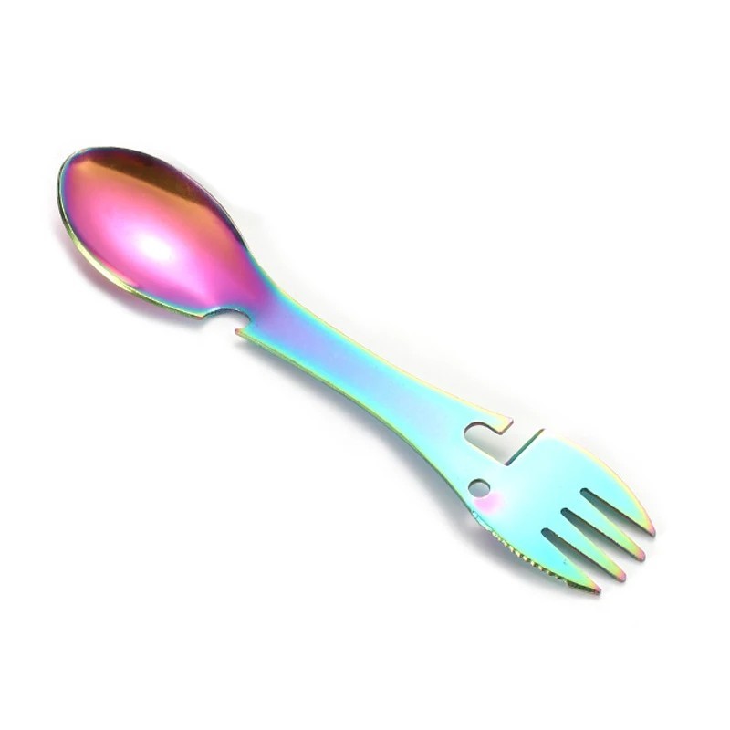5-in-1 Camping Spork Multi-Tool Stainless Steel Fork Spoon Bottle Opener 3 Color