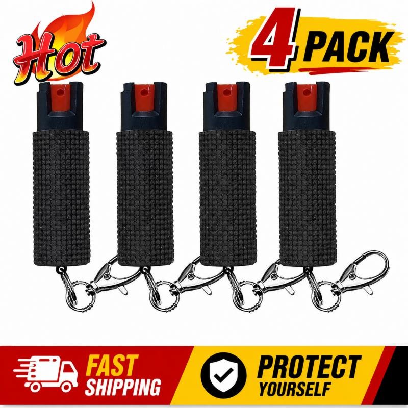 4 Pack Bling It On Key Ring Self Defense Pepper Spray Black Jeweled Cary Case