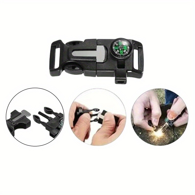 4pcs Outdoor Survival Buckle with Compass Whistle Fire Starter Black Backpack