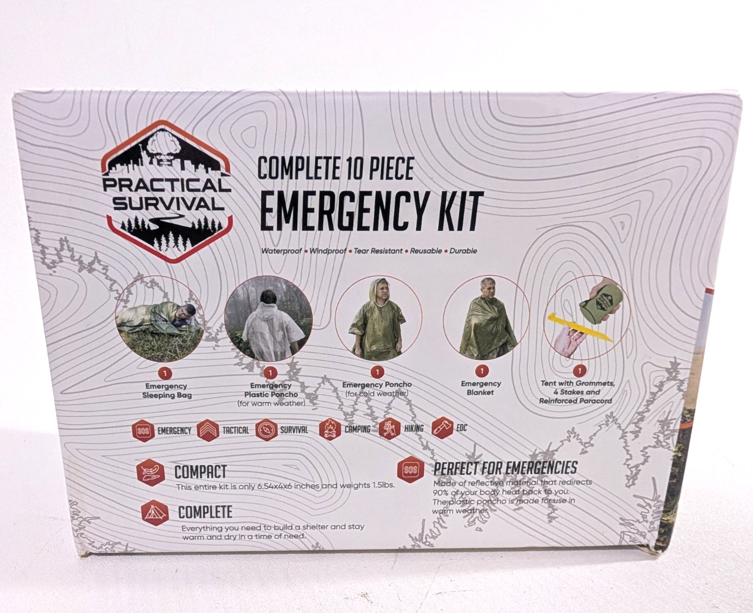 Practical Survival 10 Piece Emergency Kit – Tent, Sleeping Bag, Cold/Warm Poncho