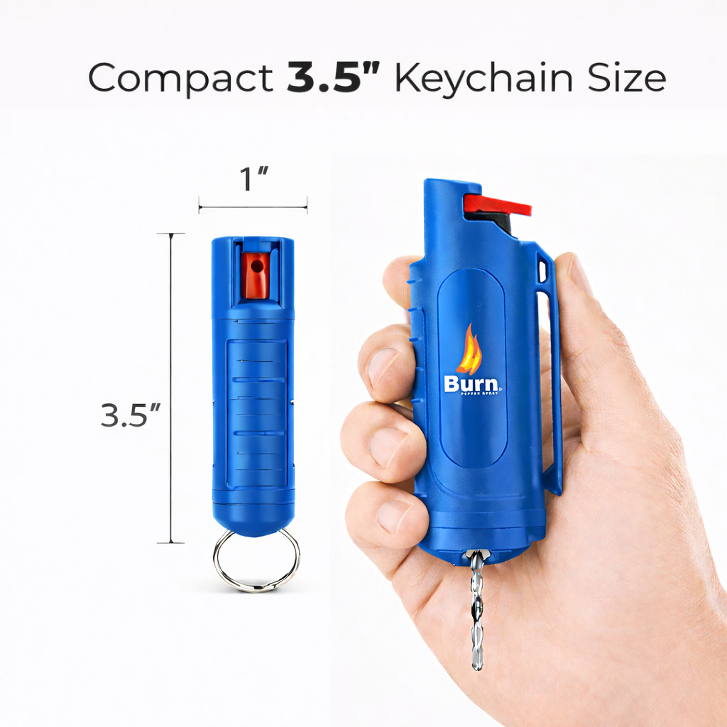 Burn Pepper Spray Keychain 0.5oz Maximum Strength Police Grade Self Defense Blue