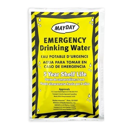 Emergency Water Pouches – 50 Pack, 5-Year Shelf Life, Leak-Proof, Disaster Prep