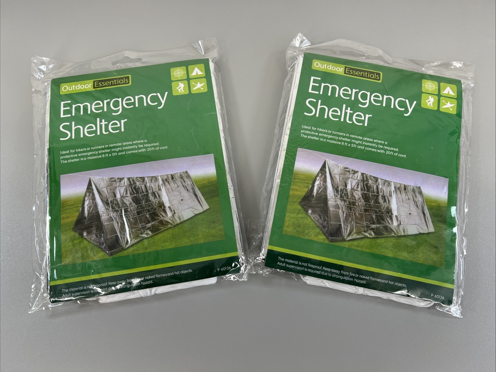 Emergency Shelter by Outdoor Essentials – 8’x5′ w/20′ of Cordage – 2 Count – New