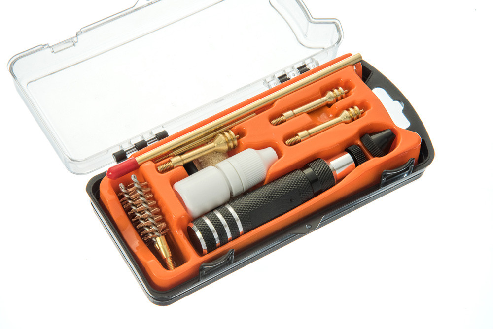 15 Piece Aluminum Handle Pistol Cleaning kit for 38, 357, 40, 45 Cal