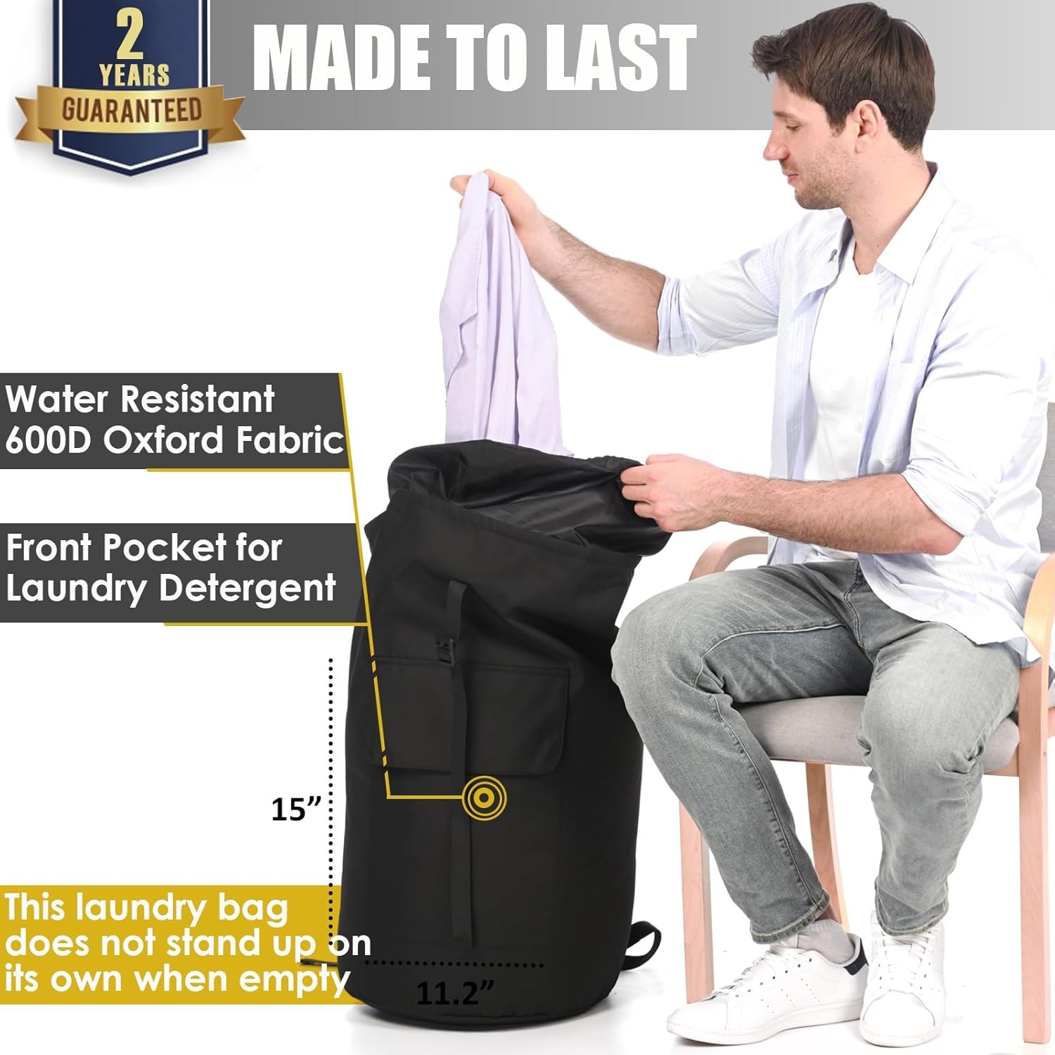 Backpack Laundry Bag, 115L Heavy Duty 15″ x 40″, Black Bag