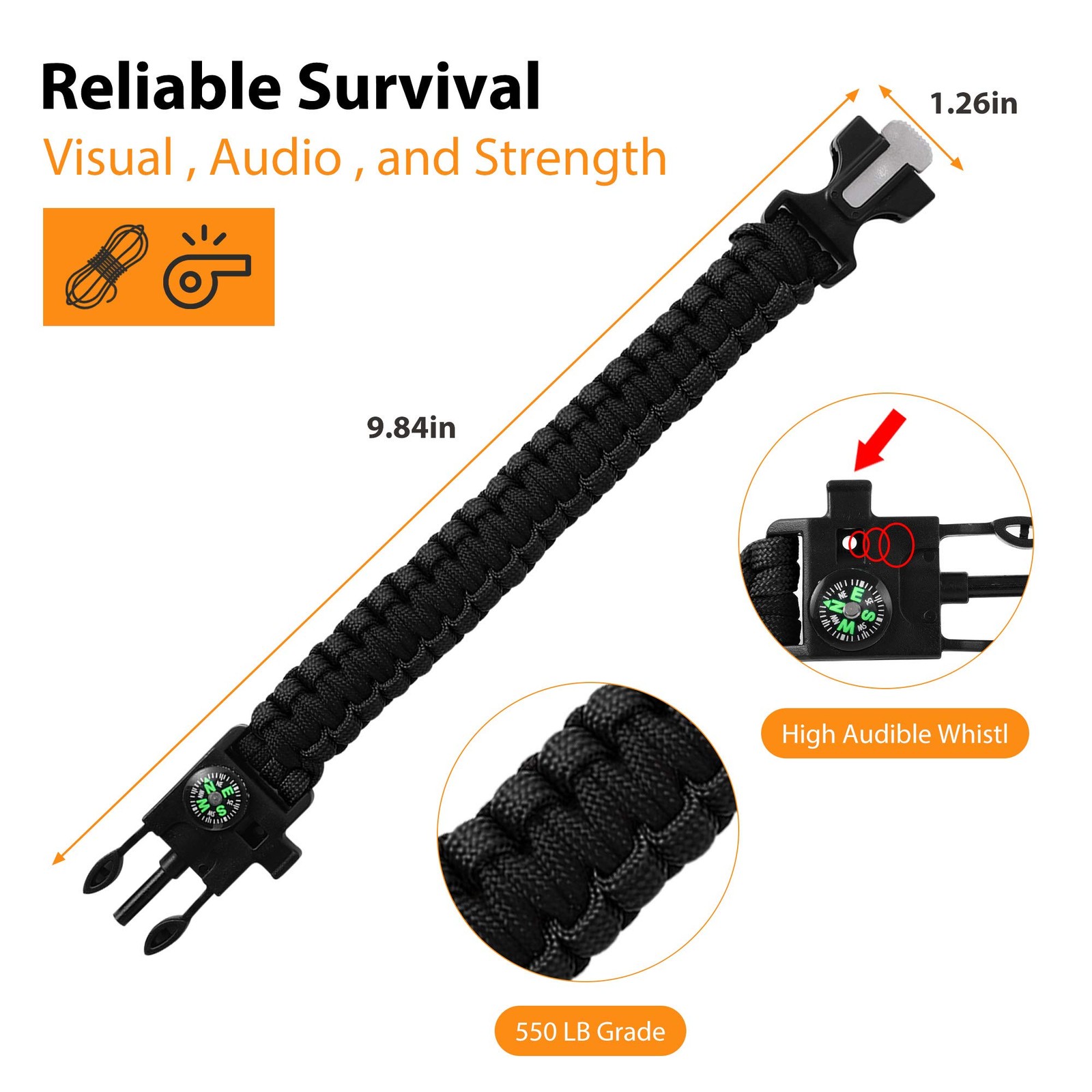 Pulsera de cuerda de paracord 5 en 1 para senderismo y camping