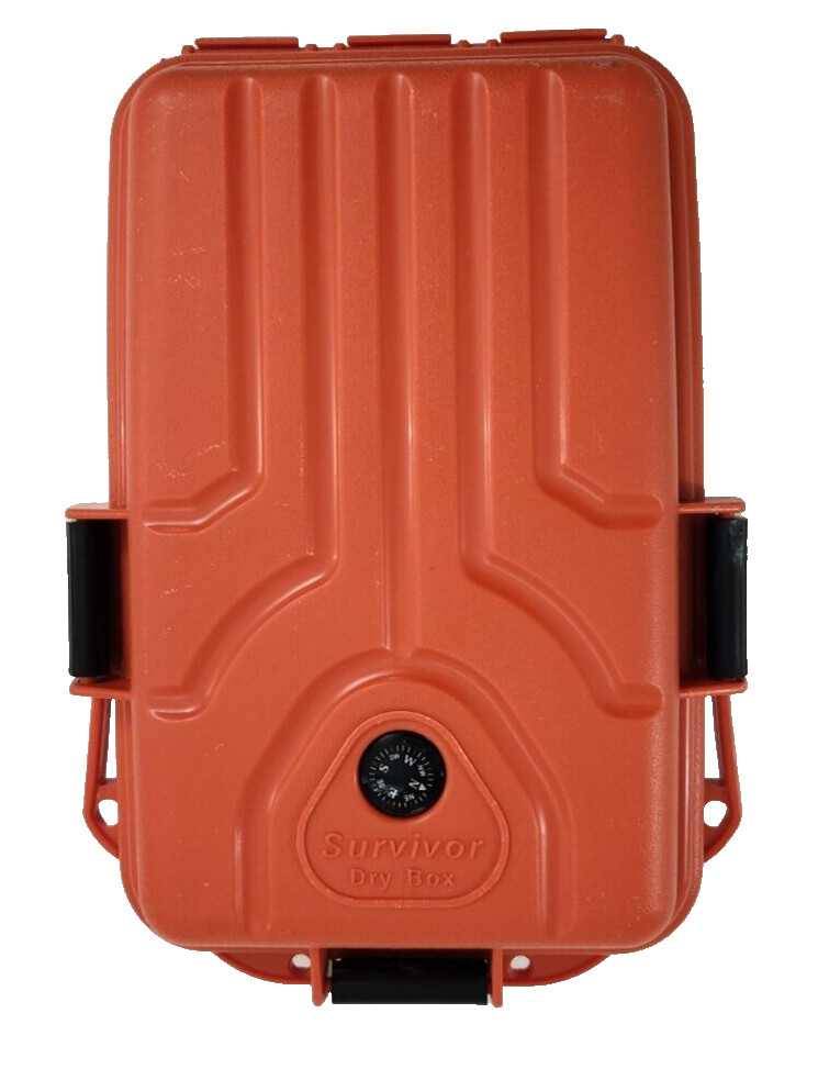 Orange Survivor Dry Box with O-Ring Seal Built in Compass Travel Camping Fishing
