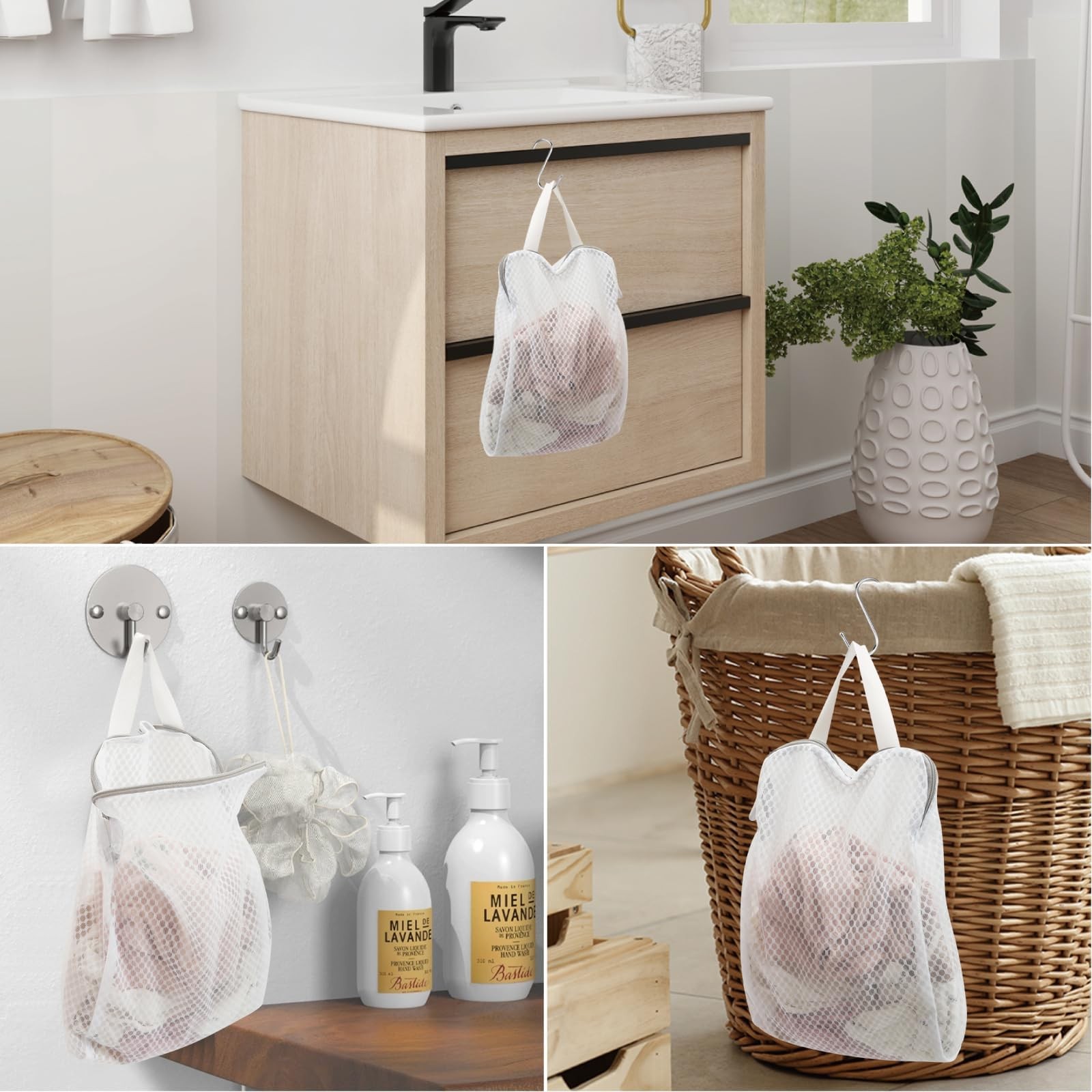 GWT 4Pcs 3D Mesh Laundry Bags with Hanging Handles 20″ x 24″ x 4″, Clear