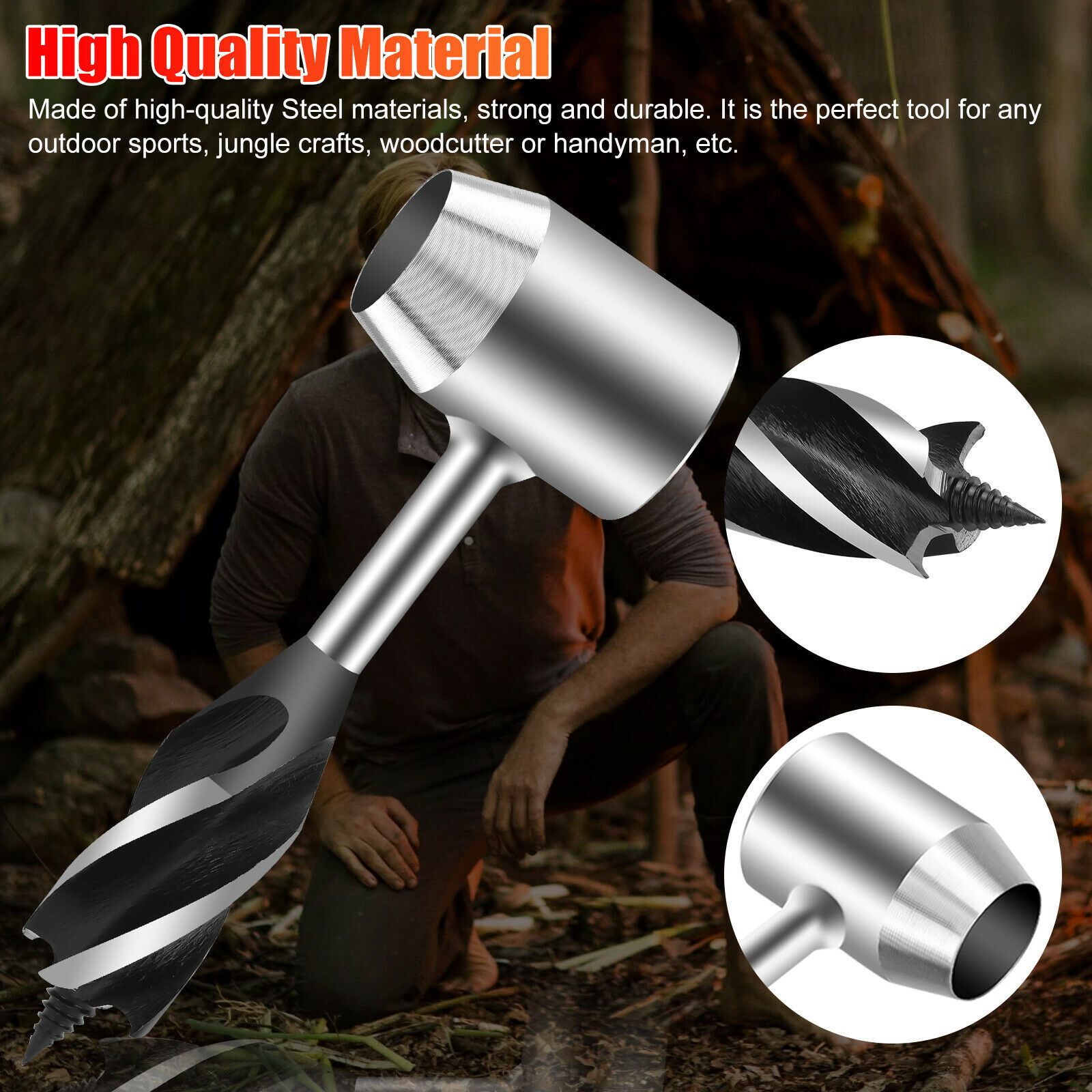 2*Survival Settlers Tool Bushcraft Hand Auger Wrench Scotch Eye Auger Hole Maker