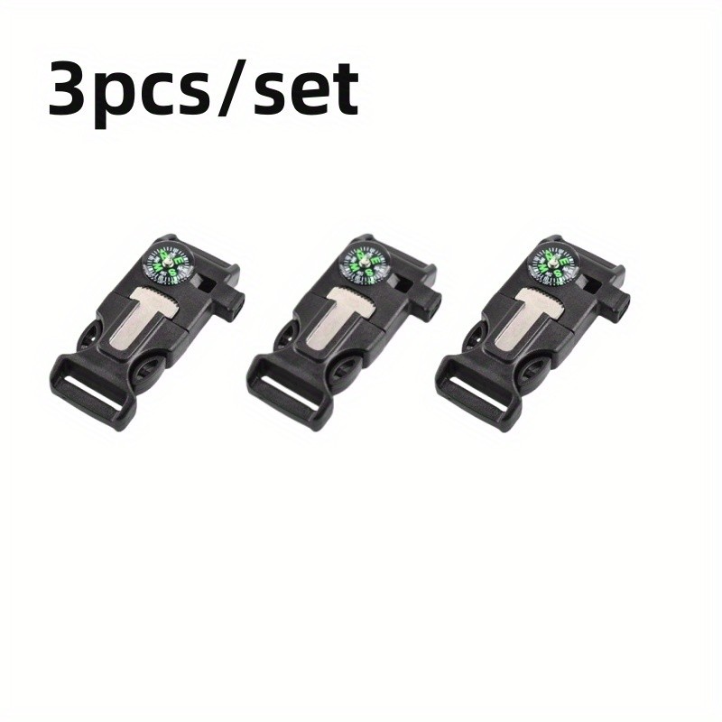 4pcs Outdoor Survival Buckle with Compass Whistle Fire Starter Black Backpack