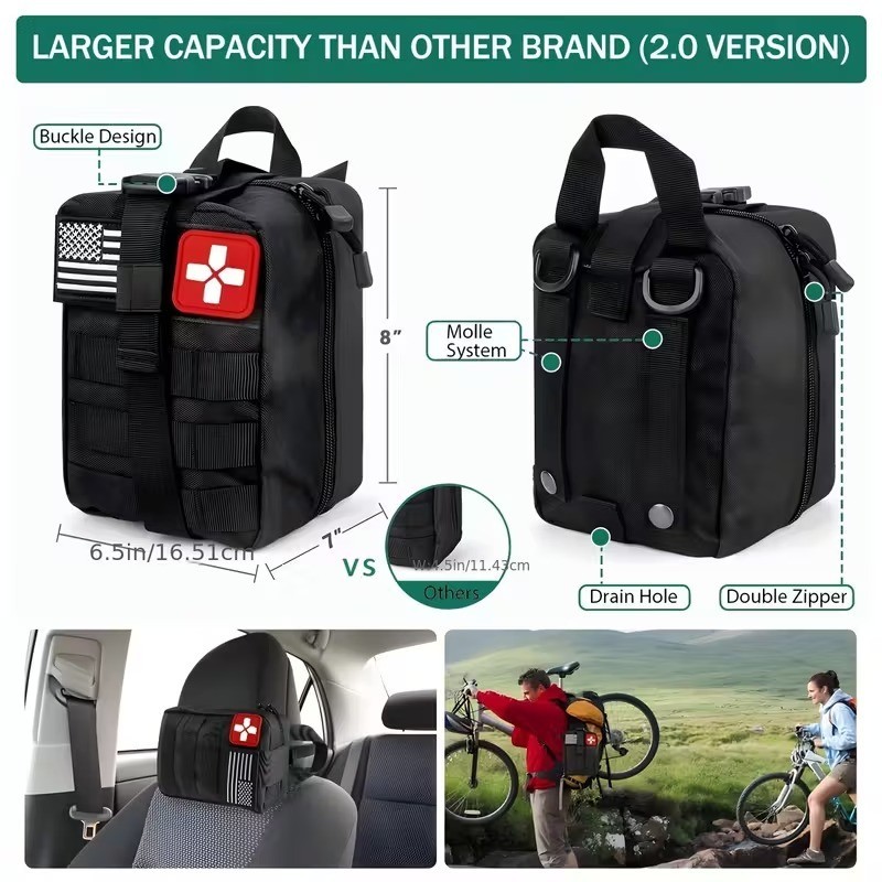 Emergency Survival Prepper Kit First Aid Bug out Military 194 Pieces Set -BLACK