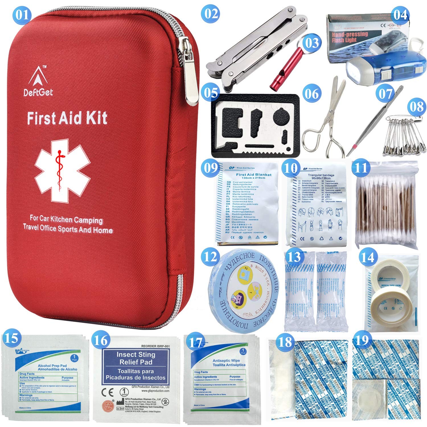 deftget 163 Pieces First Aid Kit Waterproof IFAK Molle System Ligth Red