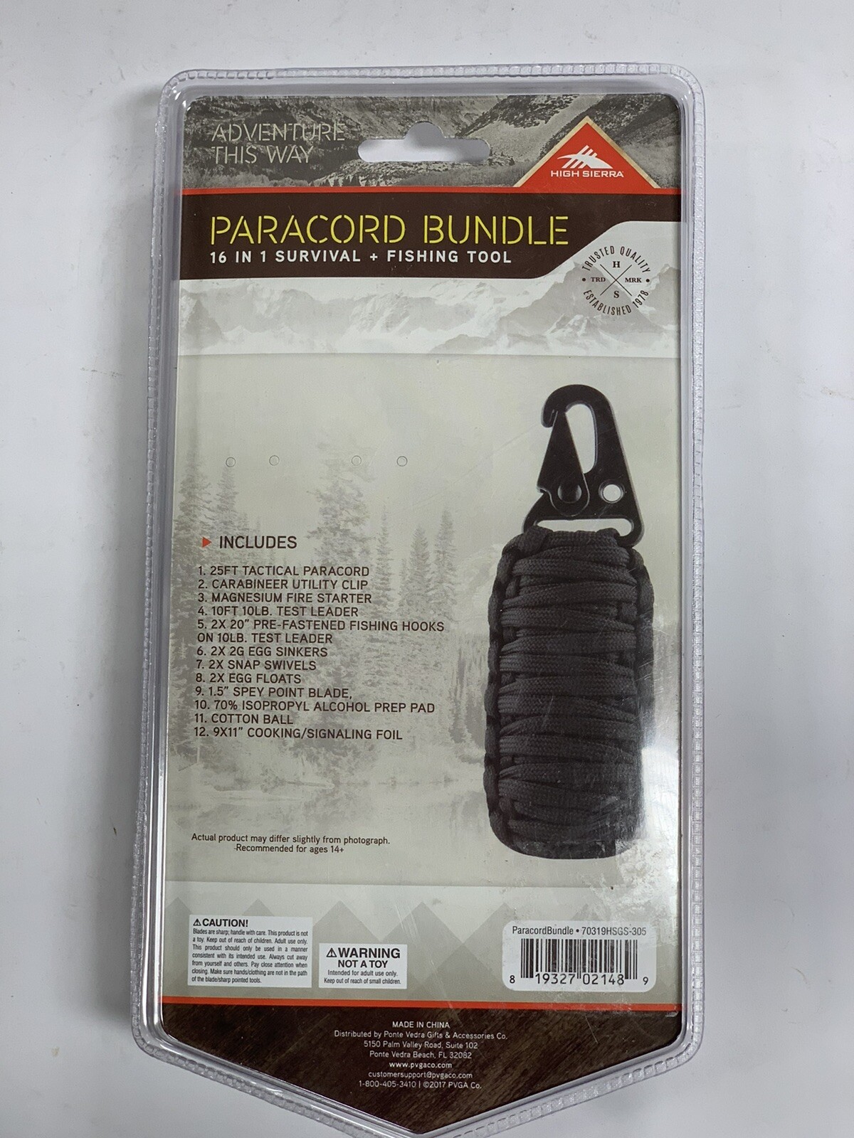 High Sierra Brand Paracord Bundle 16 in 1 Survival & Fishing Tool | New – SEALED