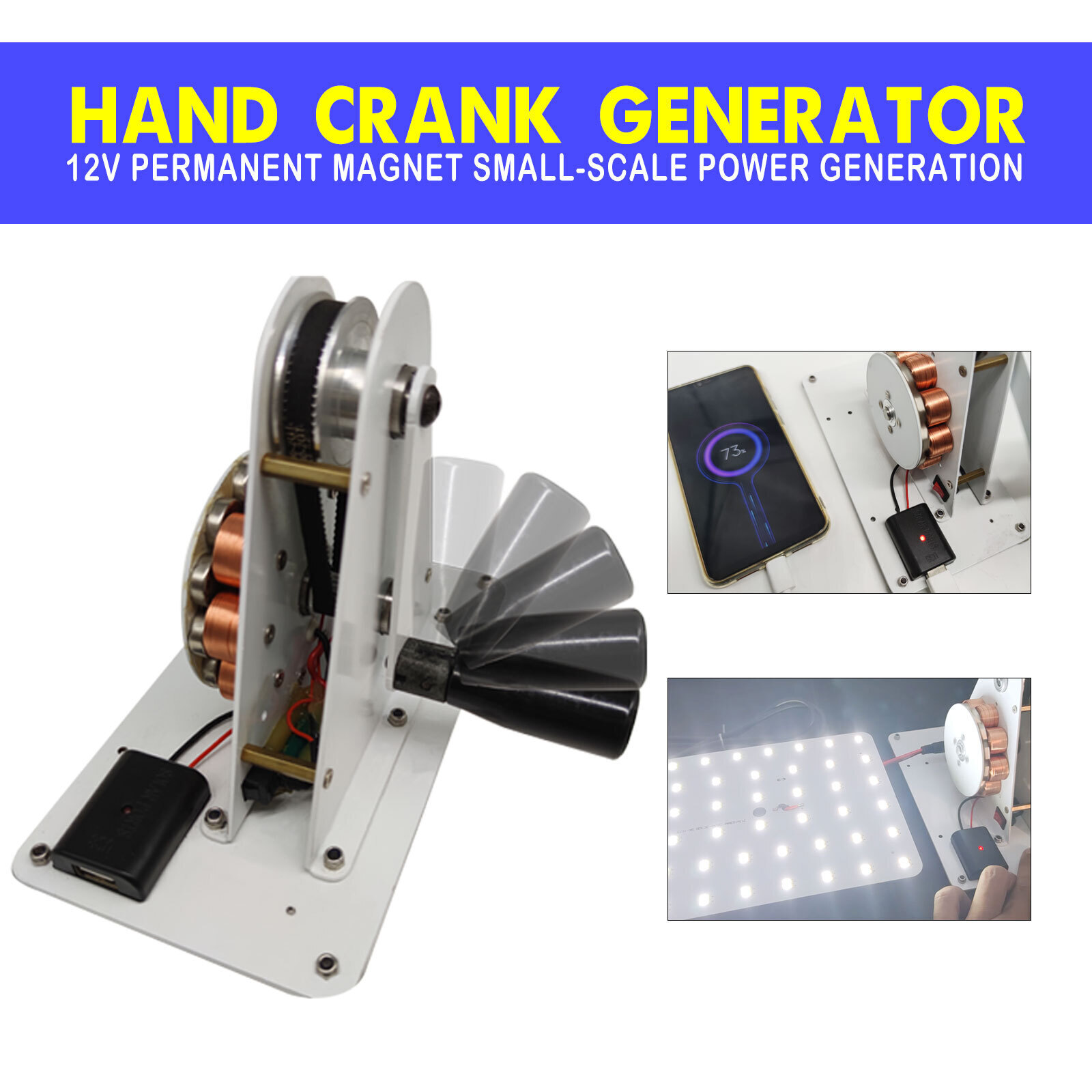 50W Portable Permanent Magnet Hand Crank Generator USB Charger Camping Outdoor
