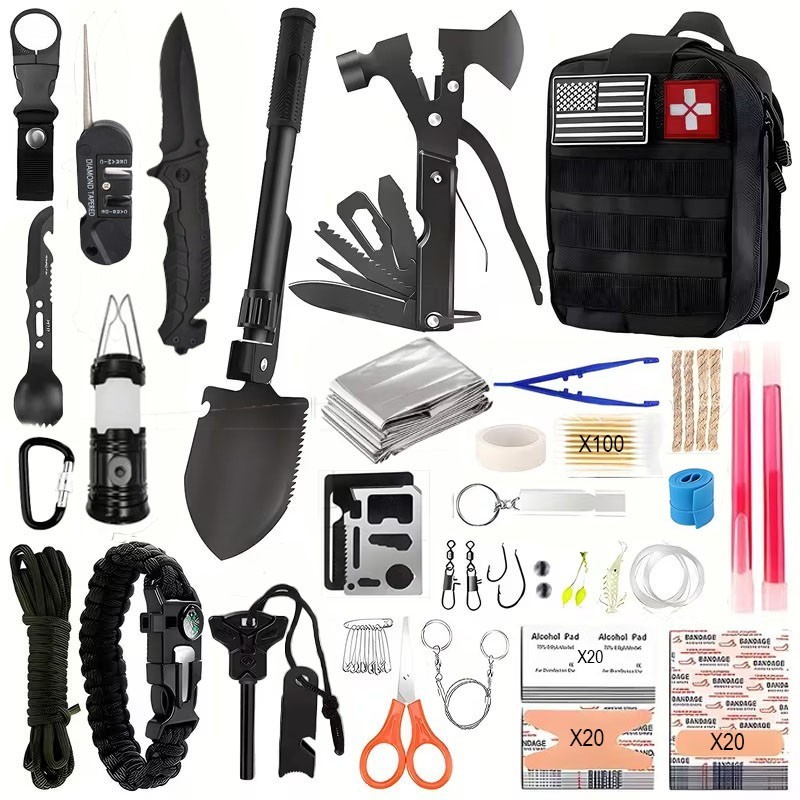 Emergency Survival Prepper Kit First Aid Bug out Military 194 Pieces Set -BLACK