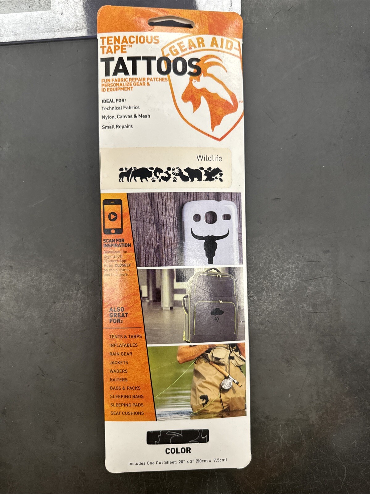 NEW Gear Aid Tenacious Tape Tattoos Fabric Repair Tape Patches 20 WILDLIFE BLACK