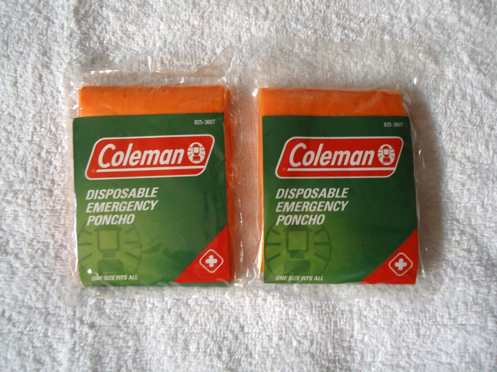 Lot Of 2 ” NIP ” Coleman # 825-360T Orange Disposable Ponchos One Size Fits All