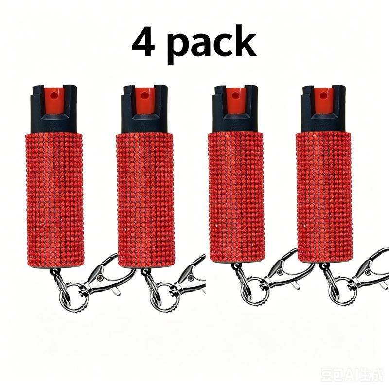 4 Pack Red Rhinestones WOMEN Defense OC 18% Pepper Spray 1/2 oz Jeweled Bling