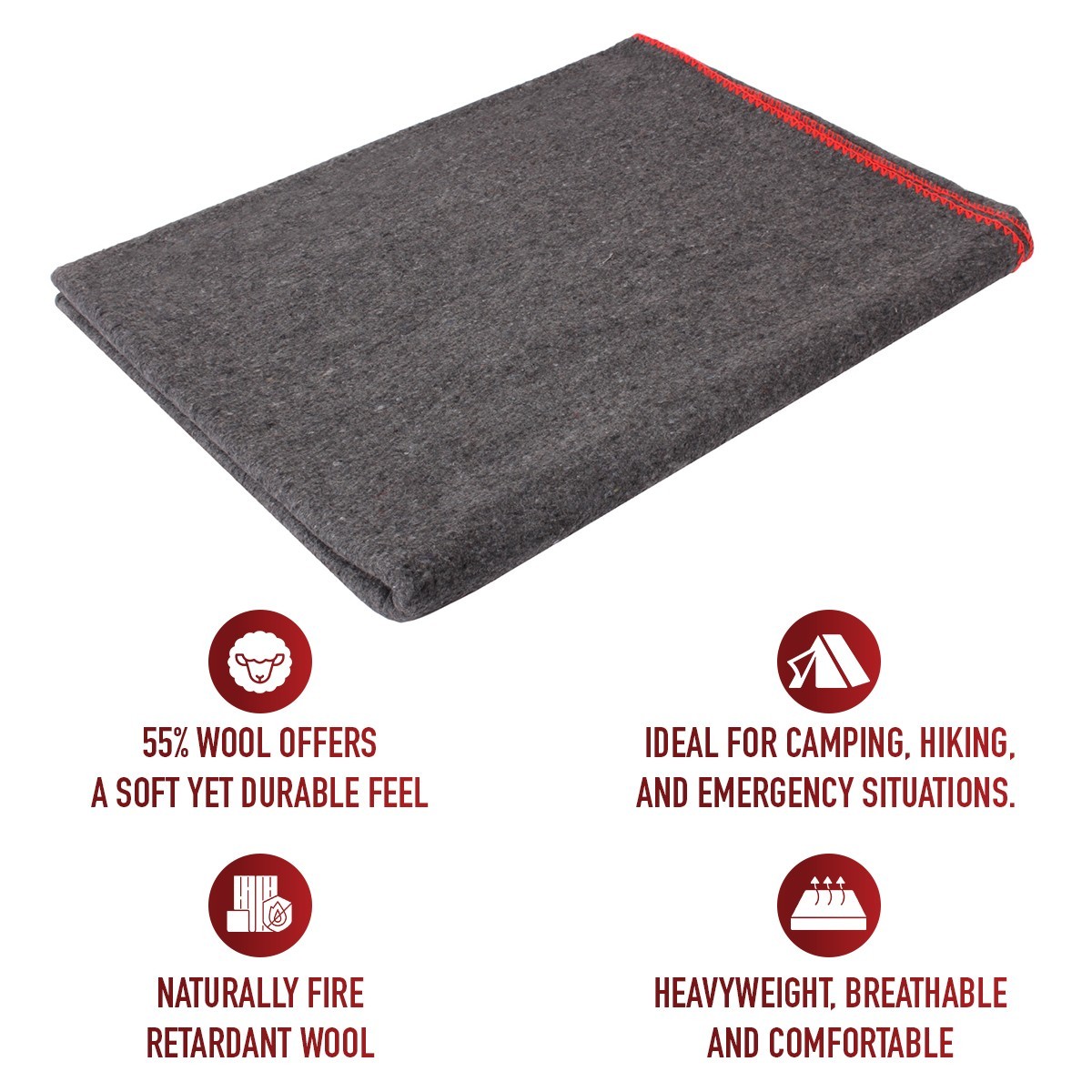 Grey Wool Emergency Rescue Blanket 60″ x 80″ Warm Winter Cover Throw